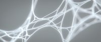 Abstract white flowing lines creating dynamic network connections on gradient gray background for modern digital technology presentations.
