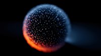 Abstract glowing sphere with particle effects and orange rim on dark background for digital art and futuristic design projects.