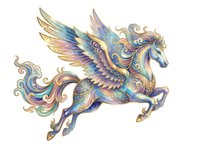 Ornate winged horse with intricate multicolored patterns isolated on transparent background, ready for t-shirts, stickers, clipart, sublimation and print-on-demand designs.