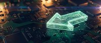 Green glowing RAM memory modules on computer motherboard with circuit patterns and warm lighting for technology and hardware concepts.