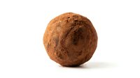 Whole coconut coated in cocoa powder, isolated on white background. Suitable for food, bakery, and culinary design projects.
