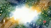 Christmas holiday frame with pine branches, candles, holly berries and snowflakes on magical bokeh background for festive greeting cards and winter designs.