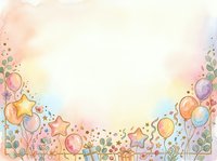 Watercolor celebration background with balloons, stars, and floral elements isolated on white, ready for greeting cards, invitations, and party design projects.