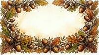 Autumn oak leaves and acorns frame a cream background, creating a seasonal border design suitable for fall invitations, greeting cards, and seasonal marketing materials.
