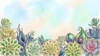 Watercolor succulent garden border with hand-drawn botanical elements in soft pastels, isolated on white background for design projects and decorative applications.