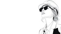 Stylish woman in sunglasses and hat portrait sketch on white background. Fashion illustration with elegant female figure in minimalist black line art style.