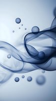 Ethereal blue smoke waves with floating spheres on light background create dynamic flow pattern for modern abstract design compositions.