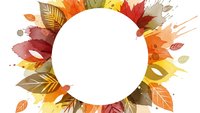 Autumn leaves frame with white circle space for text, colorful fall foliage border design for seasonal greeting cards and marketing materials.