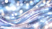 Abstract flowing waves with sparkling blue and white bokeh lights creating an ethereal, dreamy atmosphere for festive backgrounds or winter holiday designs.