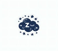 Sleepy cloud logo with letter Z and stars on white isolated background, navy blue monochrome design for sleep therapy, bedding or relaxation business.