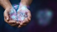 Hands holding glowing digital hologram with light rays and network connections, representing technology innovation, data transfer, and future digital solutions for business applications.