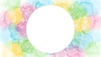 Watercolor floral frame with white circle space for text on pastel rainbow background. Spring botanical border with delicate flowers for invitations and cards.