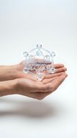 Hands holding holographic blockchain network structure with decentralized economy text, representing cryptocurrency and digital finance innovation.