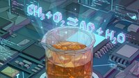 Whiskey glass with amber liquid on futuristic holographic circuit board background. Digital technology meets luxury beverage concept for modern design projects.
