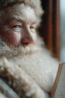 Elderly Caucasian man with white beard reading book by window, warm natural light creating peaceful atmosphere for retirement lifestyle content.