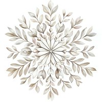 Elegant botanical mandala with delicate beige leaves arranged in symmetrical pattern on white background, perfect for nature-inspired designs.