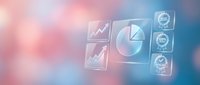 Business analytics dashboard with financial charts and graphs on colorful gradient background for data visualization and reporting presentations.