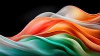 Smooth flowing waves in orange, white and turquoise colors on black background create dynamic abstract composition with soft gradient transitions and elegant curves.