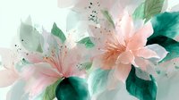 Delicate pink lilies with emerald green leaves in watercolor style, creating a soft romantic atmosphere for wedding invitations and greeting cards.