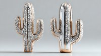 Rose gold cactus earrings with crystal embellishments on neutral background for jewelry fashion accessories and desert botanical themed designs.