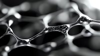 Extreme macro shot of soap bubbles forming intricate network patterns in black and white, showing surface tension and delicate connections between bubble membranes.