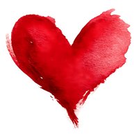 Red watercolor heart with textured brush strokes on white background for romantic designs, Valentine's Day cards, love themes and wedding invitations.