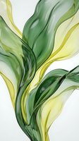 Abstract flowing leaves in green and yellow tones isolated on white background. Organic curved shapes suitable for design, wallpaper, and botanical artwork applications.