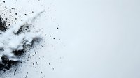 Dramatic black ink splash and splatter on white background, dynamic fluid art with dark watercolor texture spreading across empty space for creative design projects.