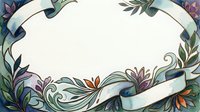Watercolor floral frame with ribbon banner and copy space, featuring blue, purple, and green botanical elements for greeting cards.