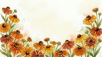 Watercolor border of vibrant orange and yellow helenium flowers with green leaves on a light background, perfect for cards and invitations.