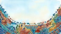 Colorful ethnic ornamental border with geometric patterns, tribal designs, and decorative elements in warm and cool tones for cultural backgrounds and artistic projects.