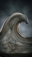 Abstract liquid wave with golden rim flowing against dark smoky background for modern design projects and digital art applications.