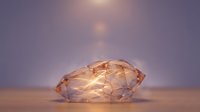 Translucent amber crystal with warm internal light glow on neutral surface, suitable for luxury branding, wellness, spirituality, and healing product design projects.