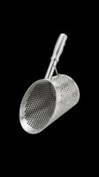 Stainless steel perforated sand scoop with handle, isolated on transparent background. Ready for print on demand, stickers, clipart, and t-shirt design use.