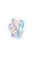Watercolor gemstones and crystals in soft purple, blue, and peach tones isolated on white background. Suitable for wellness, spirituality, and design projects.