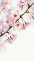 Watercolor cherry blossom branch with soft pink sakura flowers on light background, spring nature art for cards, prints, and decor.