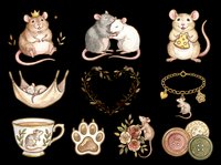 Cute hamster and mouse characters with decorative elements isolated on transparent background, ready for t-shirt design, stickers, clipart, print-on-demand products and sublimation projects.