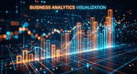Glowing data visualization charts and graphs with orange and blue light effects on dark digital background for business analytics and financial reporting.