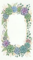 Watercolor succulent and fern frame border with isolated white center space, ready for text, invitations, greeting cards, and design projects.