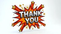 Thank you message in comic book style with red and orange starburst, isolated on white background for greeting cards, thank you notes, and design projects.