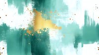 Abstract turquoise and gold brushstroke composition with textured paint splatters on white background for modern interior design and creative projects.