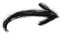 Curved black brush stroke arrow pointing right, hand-drawn with textured edges showing natural bristle marks on white background.