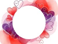 Romantic watercolor heart frame with white circle space for text. Valentine's Day love border design for greeting cards and wedding invitations.