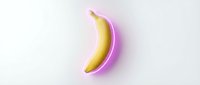 Ripe yellow banana with vibrant pink neon glow effect on white background, isolated for design, advertising, and creative projects.