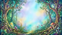 Enchanted forest clearing with glowing magical light, whimsical woodland creatures, and vibrant flora creating a fantasy storybook scene for children's illustrations and imaginative design projects.