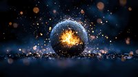 Magical glowing sphere with exploding light effect on dark background with bokeh particles and sparkling illumination. Creative fantasy concept.
