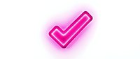 Neon pink glowing checkmark symbol on transparent background, isolated for design use on apparel, web graphics, and digital projects.