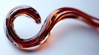 Elegant curved wave of dark amber liquid creating smooth spiral shape against light background, showcasing fluid dynamics and artistic motion in macro photography.