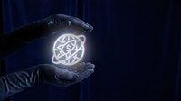 Gloved hands holding a glowing global network symbol on dark blue background, representing digital connectivity and technology innovation.