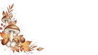 Autumn corner border with watercolor mushrooms, leaves and berries on white background for seasonal design projects and fall decorations.